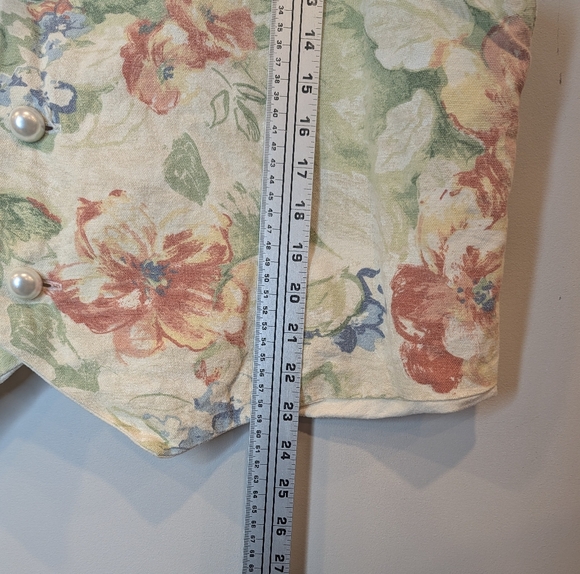 Vintage Floral Linen Vest Cottagecore Pearl Button Waistcoat XL - Picture 6 of 7